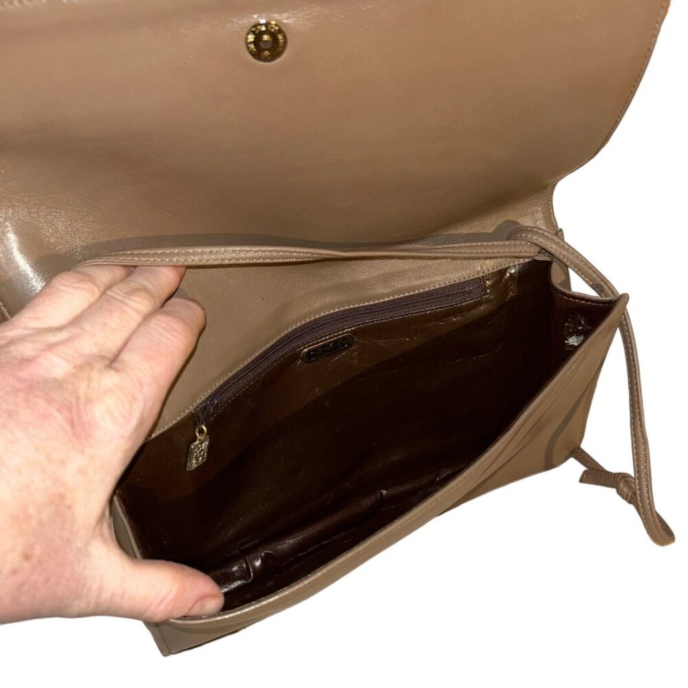 anne klein vintage taupe khaki leather patchwork look classic shoulder b… - Picture 7 of 9